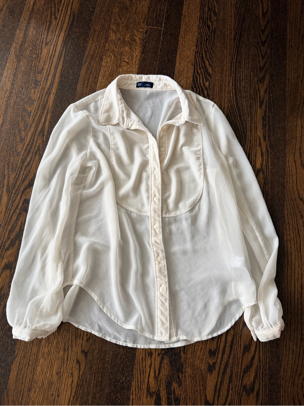 Gap sheer velvet Blend Ivory Button-Down Blouse small